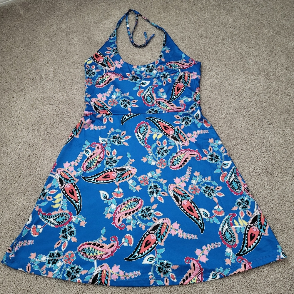 Blue Paisley Halter Mini Dress
